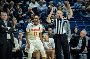 Freshman Gabby Cooper came up big in her first NCAA Tournament appearance. She hit eight 3-pointers in the Syracuse blowout win.